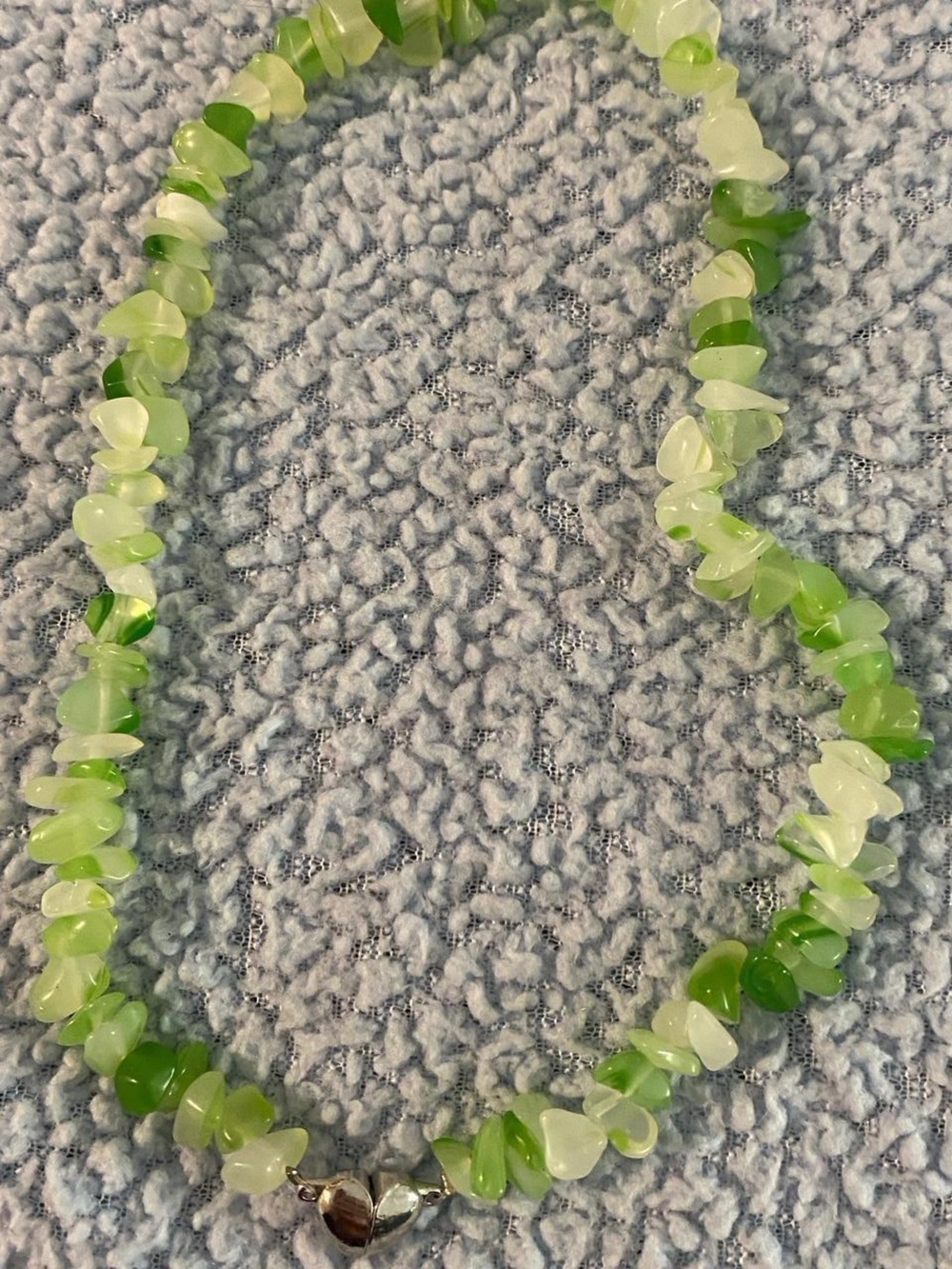 Green Beaded Chip Necklace with Magnetic Heart Shaped Closure- Women Jewelry